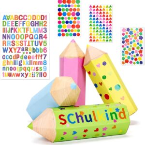 Pack of 12 Small School Cones, School Gift Box in Pencil Shape, Includes 4 Sheets of Stickers, Gift Bag for Girls and Boys