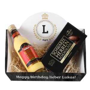 Herz & Heim® Filled Gift Basket for Men with Personalisation, Various Fillings and Designs (Monogram (Initial and Desired Text), Filling 3)