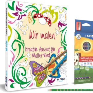 Kreativ-Set: Wir malen – Kreative Auszeit für Mutter und Kind: Malbuch mit 12 hochwertigen Buntstiften+Spitzer für Kinder und Erwachsene, die gemeinsam kreativ sein wollen.