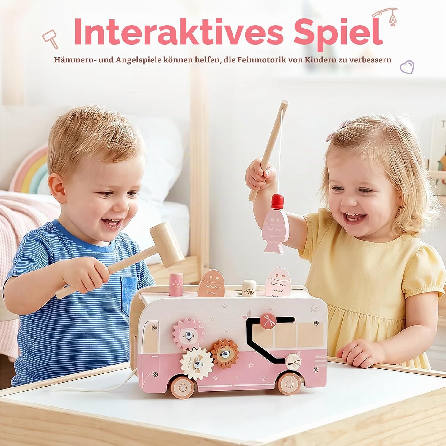 Vanplay Montessori Toy from 1 Year, 7-in-1 Hammer Game Wooden Toy Motor Skills Toy, Xylophone Children 1 Year, Gift Children's Toy from 1 2 3 Years Girls Boys – Bild 5