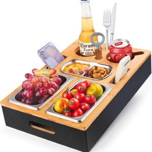 Couch Bar Snack Box Sofa Tray, Birthday Gift for Men, Snack Dispenser with Snack Bowl, Drink Holder, Bottle Holder, Snack Bar Organiser, Removable Lid for Sofa
