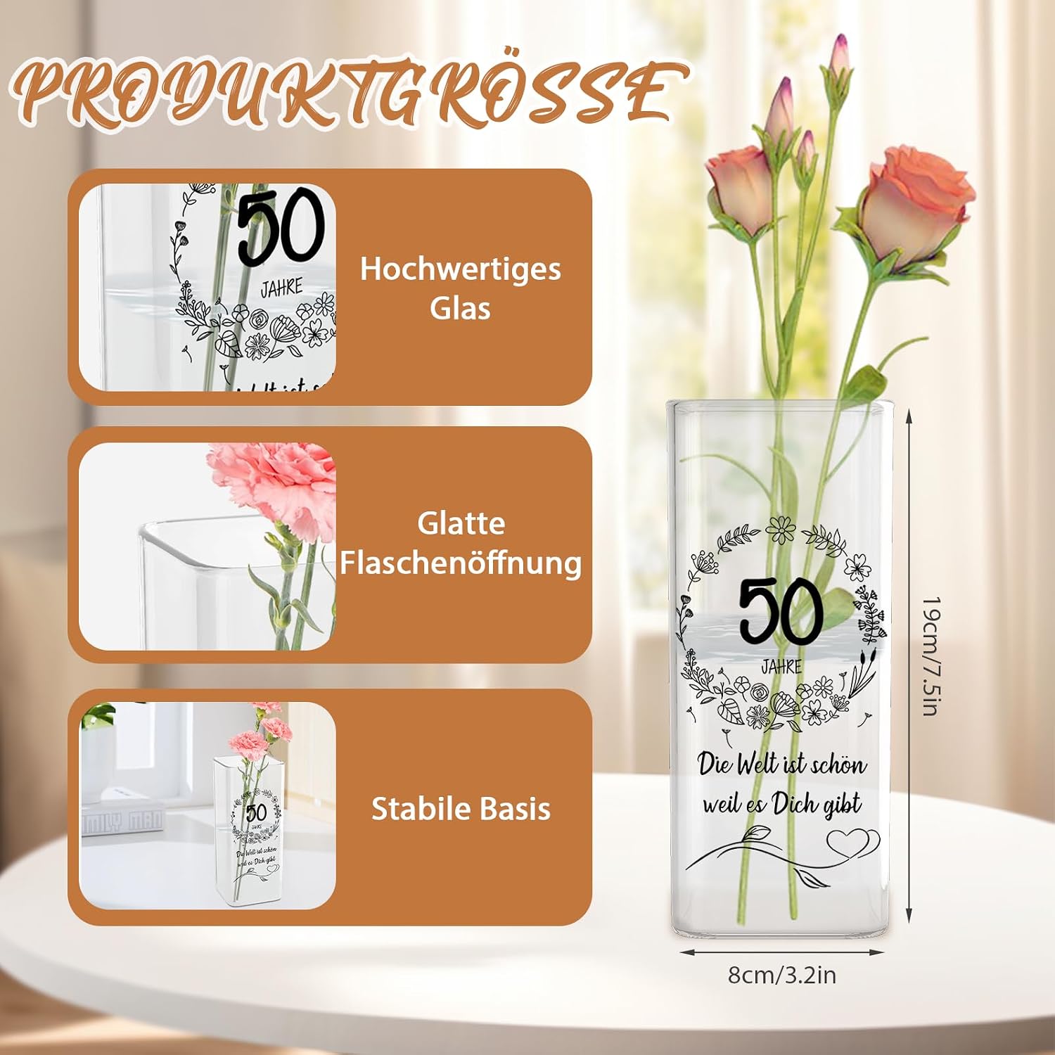 50th Anniversary Flower Vase, 50th Birthday Vase with Engraved, Glass Vase with Age and Saying 50 Birthday Gift for Women, Gift for Women, Mum Wife 50th Birthday Gift – Bild 2
