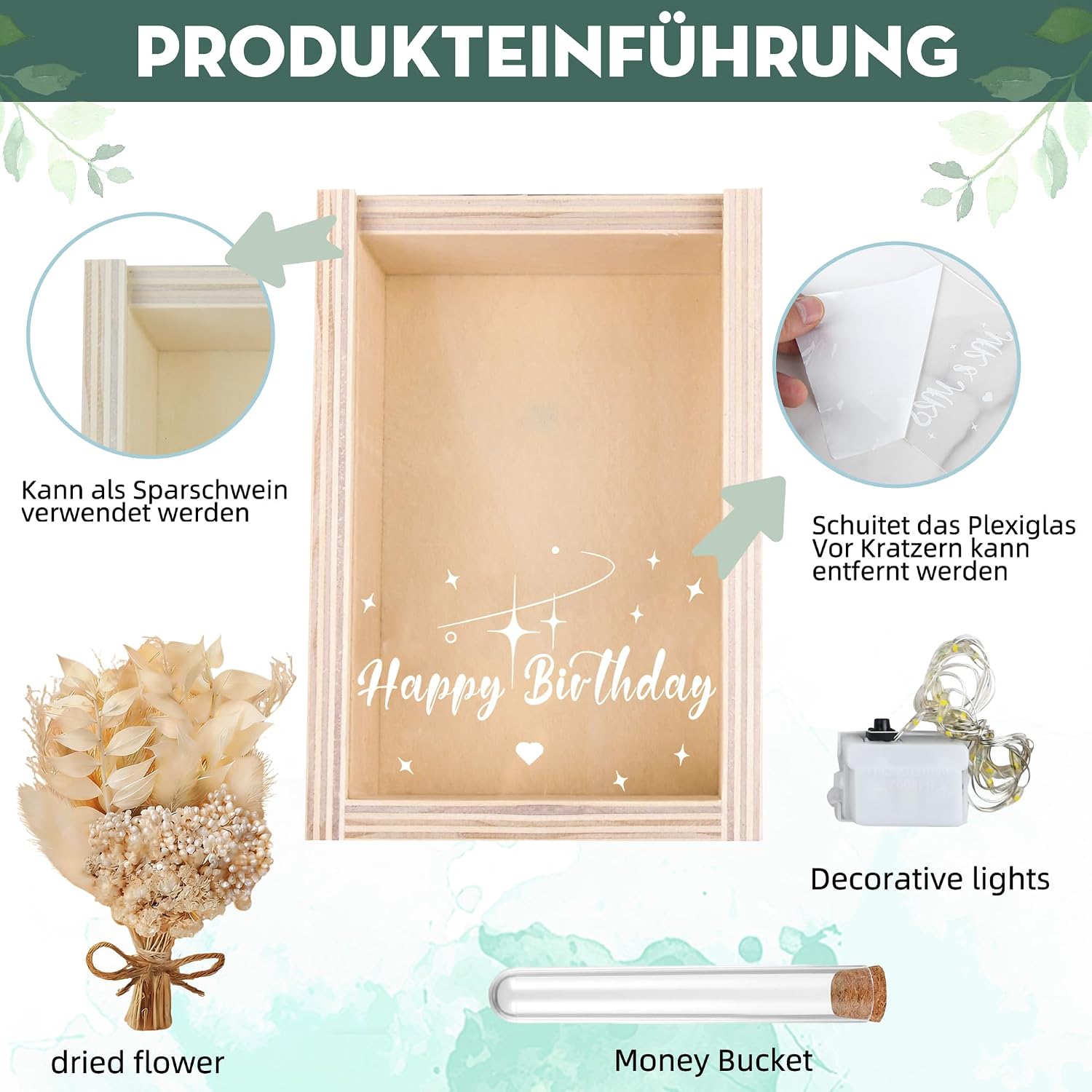 Money Gifts Birthday Money Gifts Wooden Box with LED – Bild 2