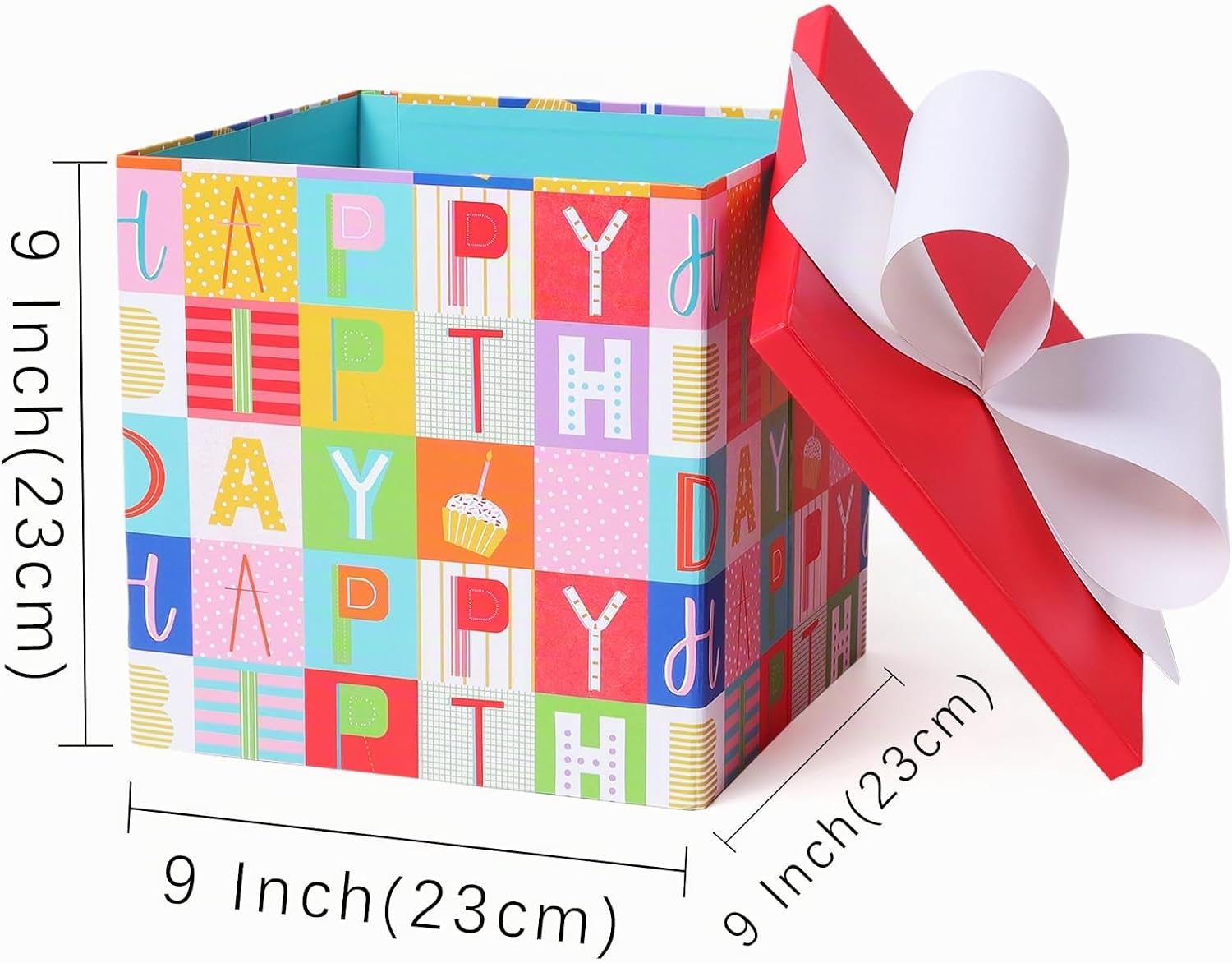 BIOBROWN Medium Gift Boxes with Lids 22 x 22 x 22 cm Colourful Block Design Foldable Ideal for Birthdays, Baby Showers and Other Celebrations – Bild 2