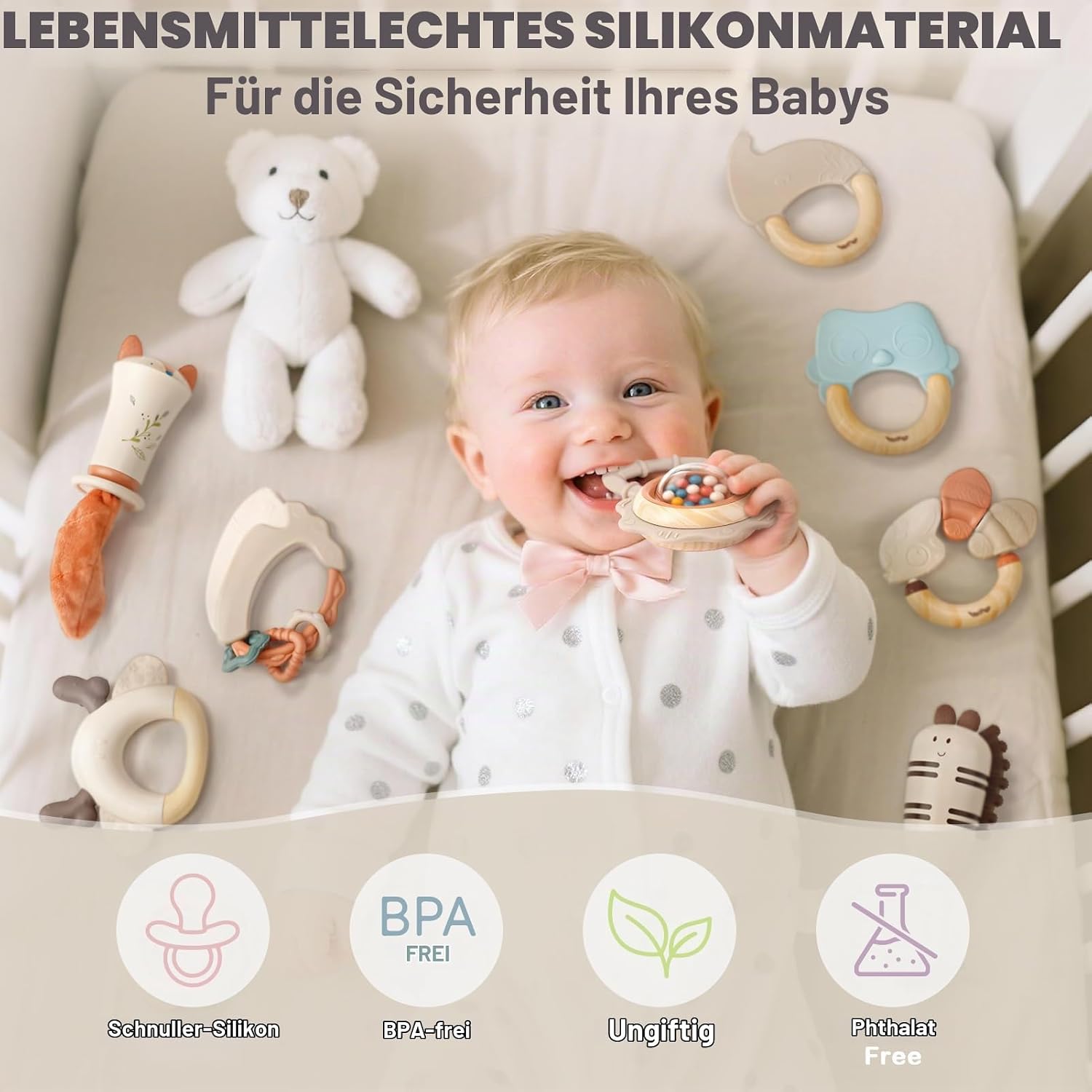 Baby Rattle 0-6 Months Teether Montessori Toy Sensory Teething Aid Baby Toy 6 Months (10 Pieces) – Bild 2