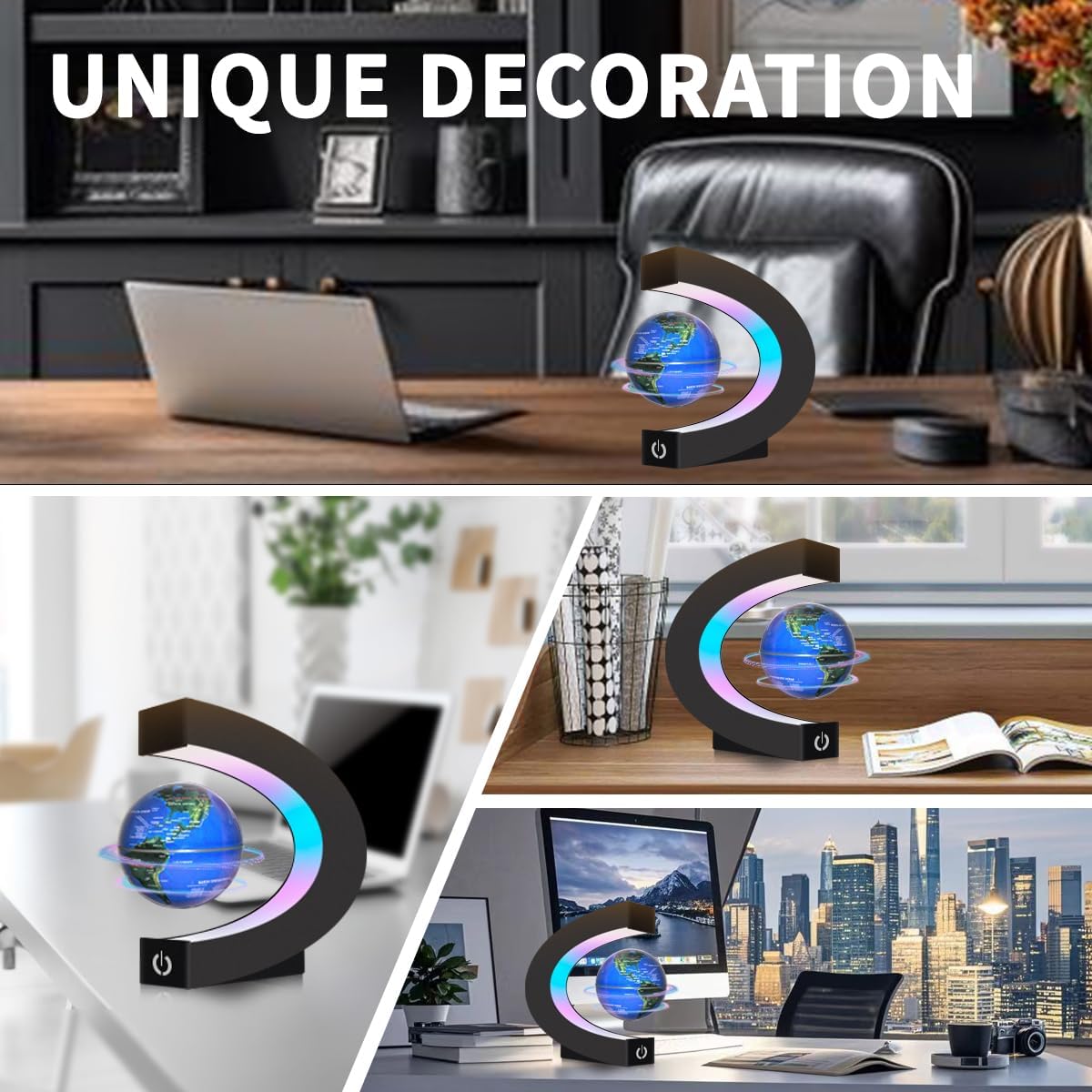 Magnetic Floating Globe Lamp with LED Lights, Cool Gadget C Frame Globe for Office, Home, Bookshelf, Desk Decor, Cool Gift for Men, Wife, Father, Husbands (Blue Globe 8.5 cm) – Bild 2