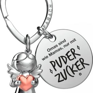 FABACH Best Grandma Keyring Guardian Angel Lucky Charm with Heart and Engraving – Best Grandma in the World Gifts Keyring – Grandma Gift Angel Lucky Charm