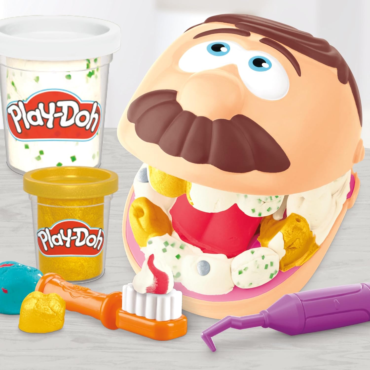Play-Doh Dentist Dr. Drill ‘n Fill Toy Set for Children Aged 3+ with Caries Clay and Metal Coloured Clay, 10 Modelling Tools, 8 x 56g Tubs – Bild 7