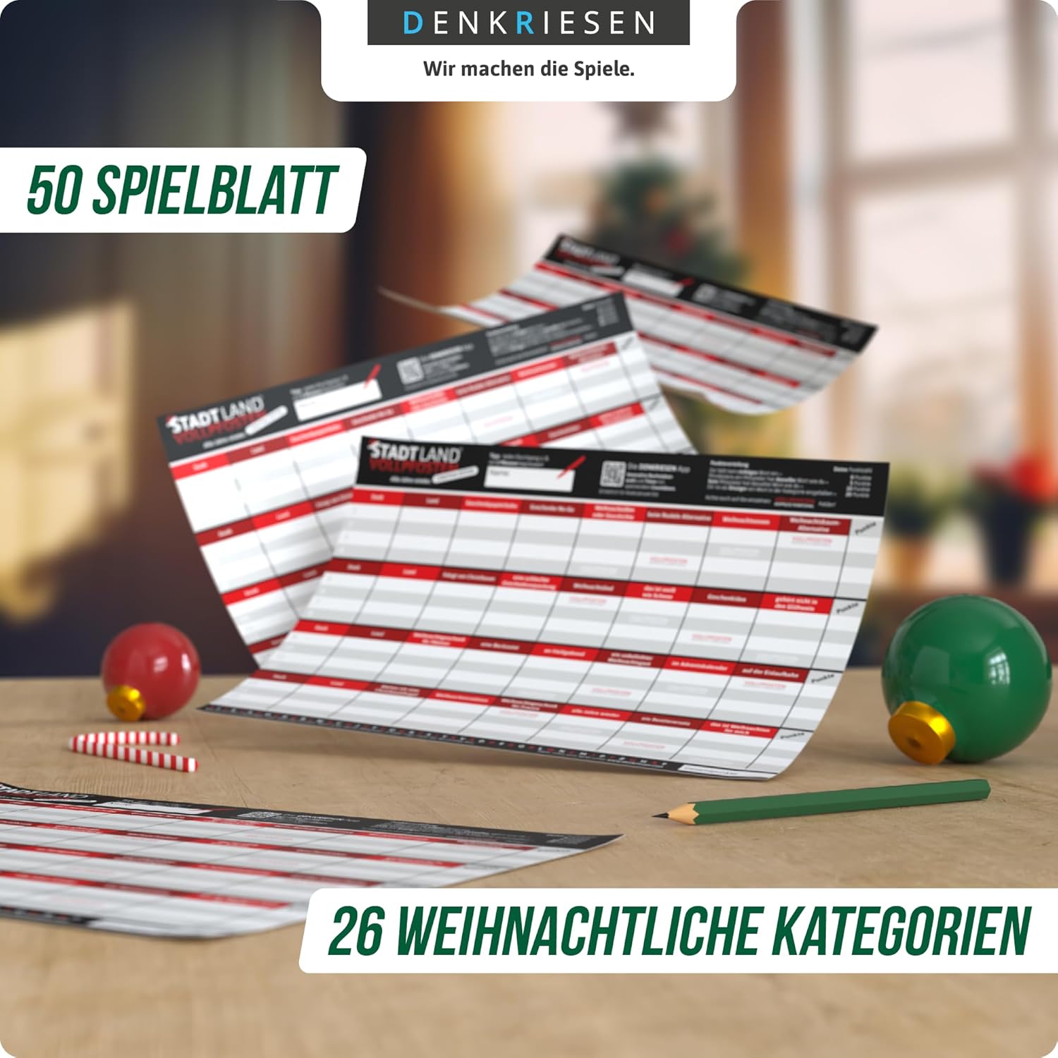 DENKRIESEN Stadt Land Vollpfosten Christmas Edition | DIN A4 Game Pad – Bild 3