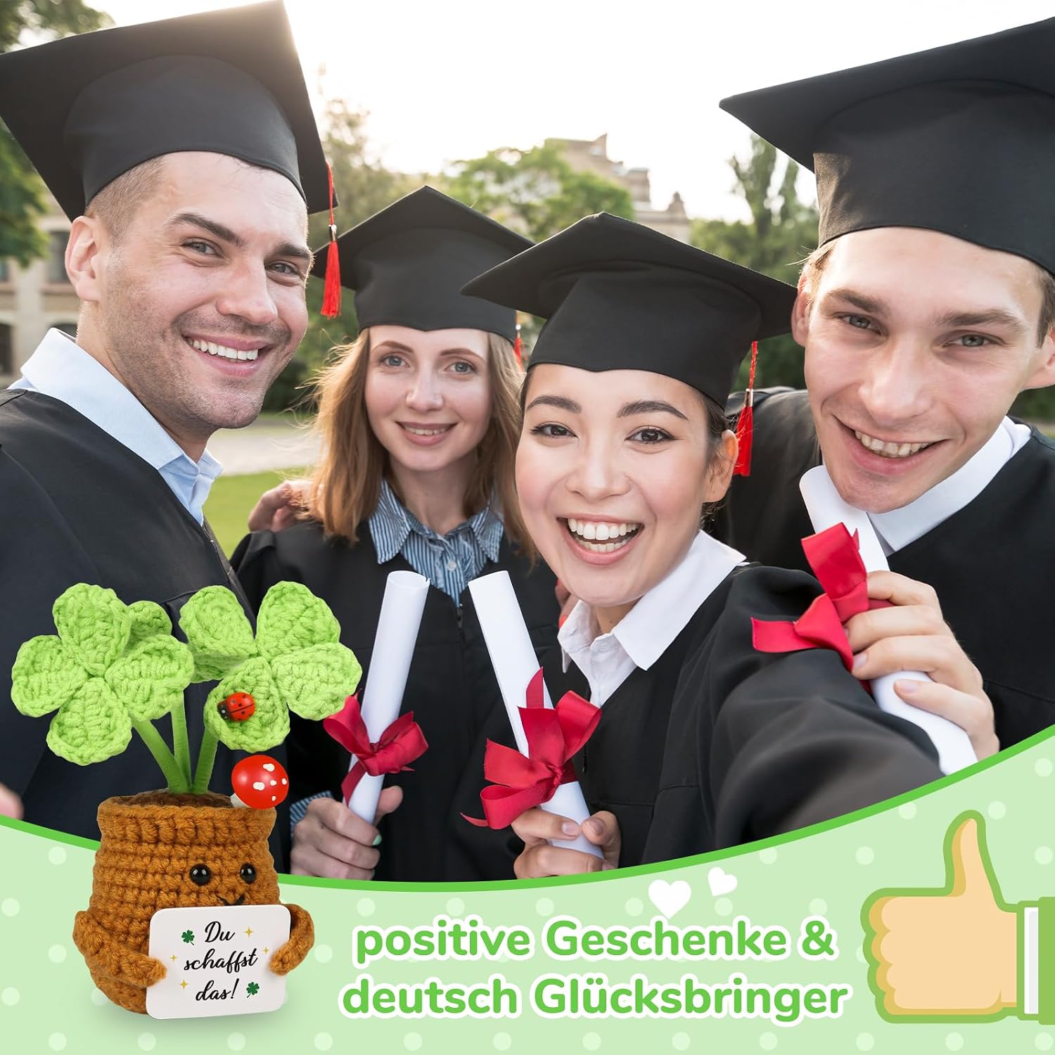 WenmthG Small Lucky Charm Knitted Four Leaf Clover Encouragement Gifts, Thank You Gifts, Positive Potato, German Replacement – Bild 5