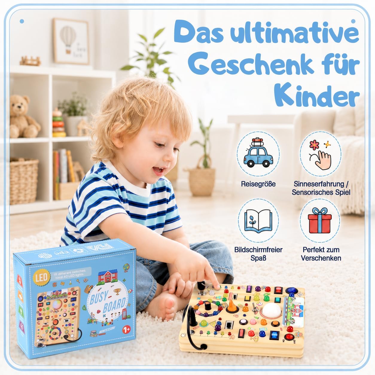Montessori Toy Busy Board from 1 Year Activity Board Wooden School – Bild 7