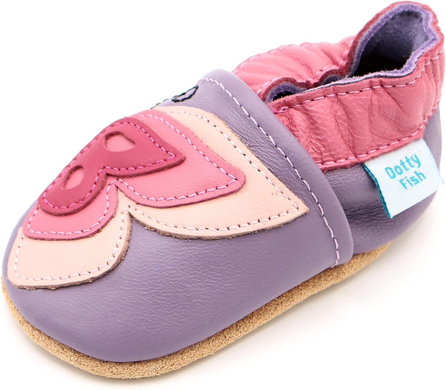 Dotty Fish Soft Leather Baby Shoes, Crawling Shoes, First Walking Shoes with Suede Soles Toddler shoes with flower design for girls. 0 - 6 months to 4 - 5 years.