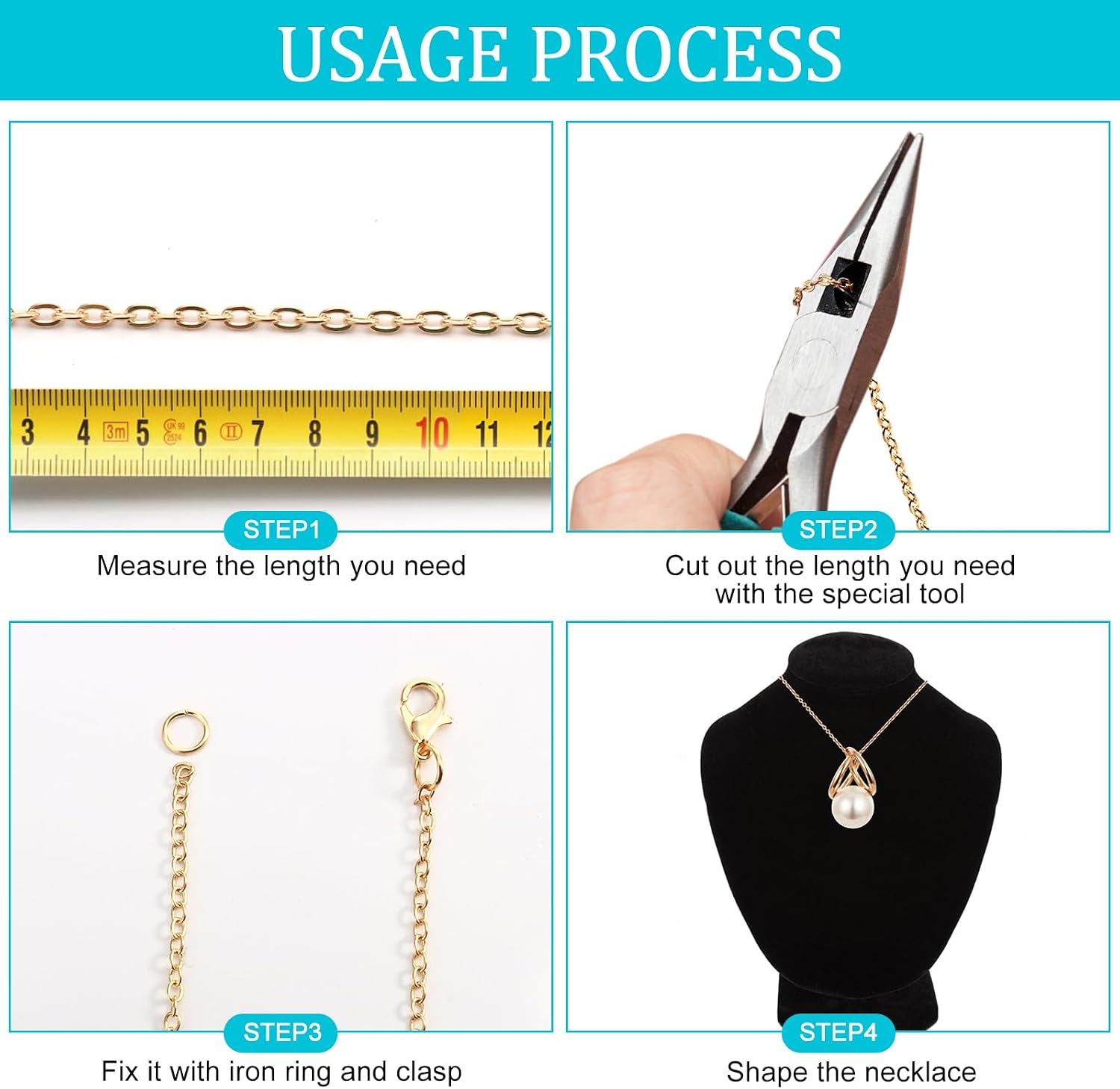 Draupnir 14 m 6 Rolls Gold Link Chain Jewellery Chains for Crafts – Bild 5