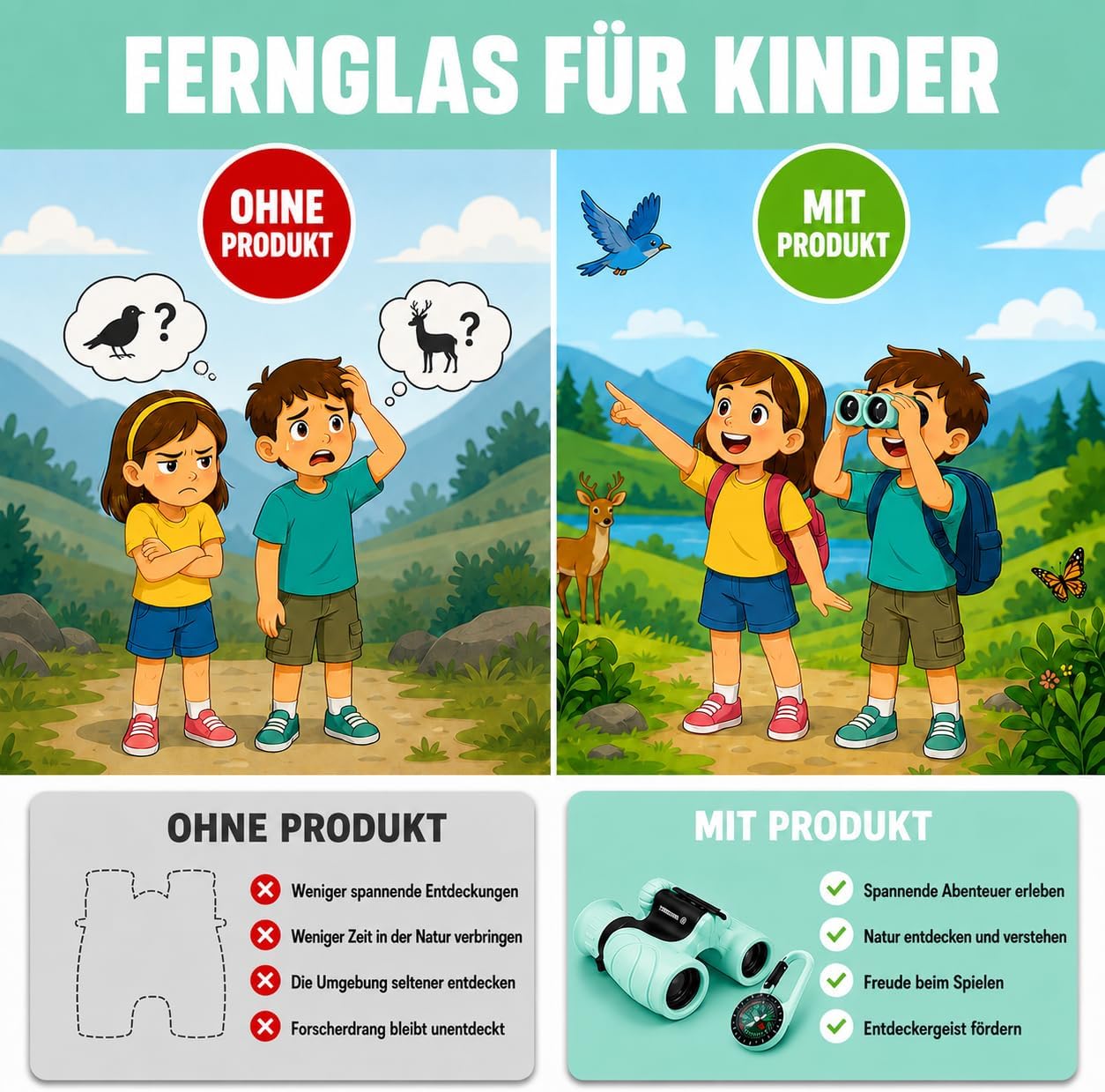Binoculars for Children - Ideal Gift for Boys and Girls - Strong Magnification 8 x 21 - Comprehensive Set Including Magnifier & Compass - Toy for Children 3-12 Years – Bild 5