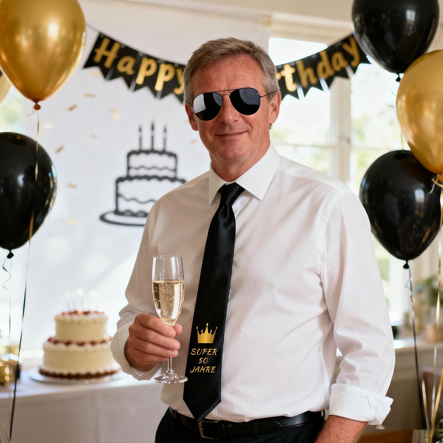 ZOCONE 50th Birthday Man Personalised Tie and Party Glasses Set Black Tie for 50th Birthday Gift Funny Accessories for Birthday Party Photo – Bild 3