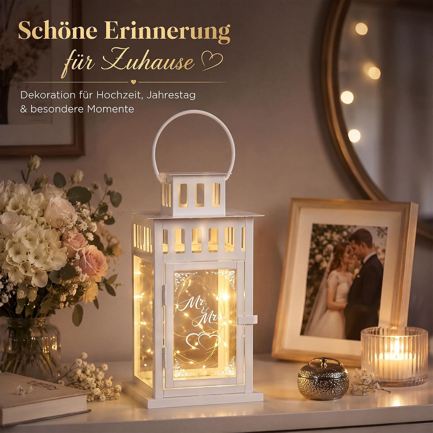 BBTO Mr & Mrs Wedding Lantern with 2 m LED Lights 27 x 15 x 15 cm – Bild 4