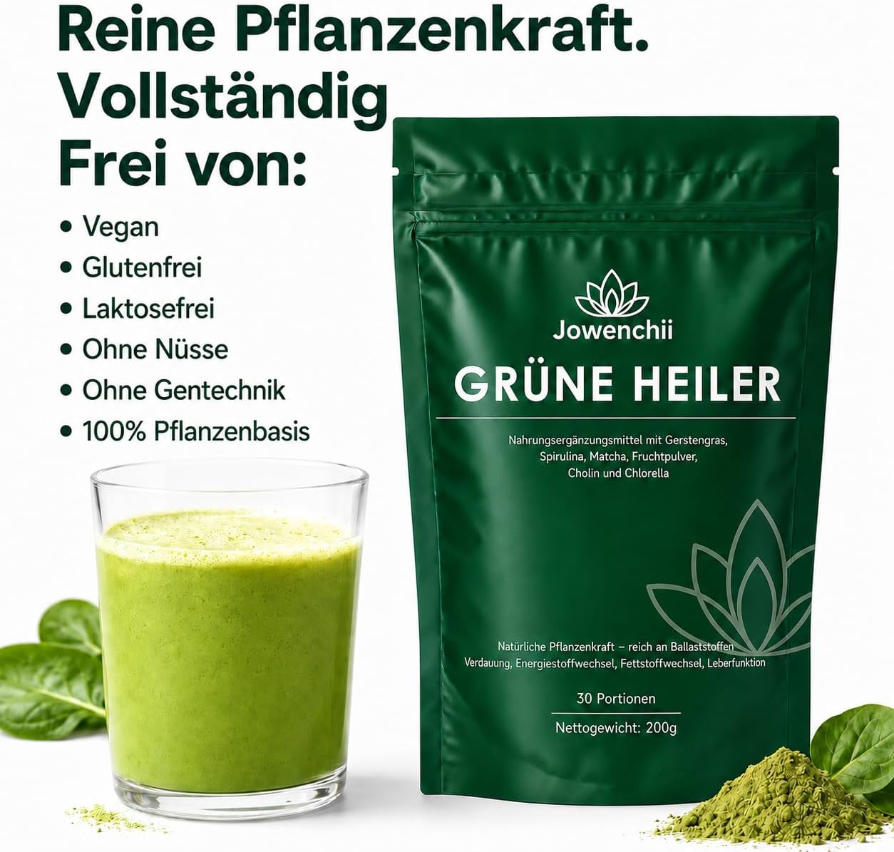 Green Detoxification Powder, 200g Green Superfood Powder Helper - Vegetable Blend with Matcha, Barley Grass, Spirulina & Wild Blueberry | Vegan Digestive & Energy Booster – Bild 3
