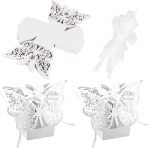 Small Wedding Candy Box - 50 Pieces, Gift Box with Bow for Wedding, Birthday and Party (White)