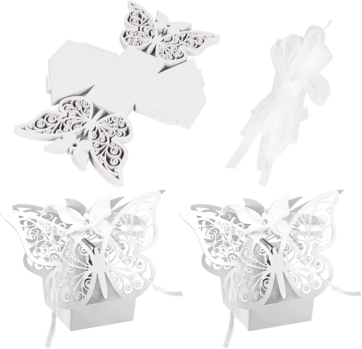 Small Wedding Candy Box - 50 Pieces, Gift Box with Bow for Wedding, Birthday and Party (White)