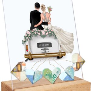 GRAVURZEILE Personalised Money Gift Wedding – Acrylic Glass with Wedding Car – Premium Wedding Gifts for Bride and Groom – Wedding Gifts Money – Wedding Gift – With Name and Date