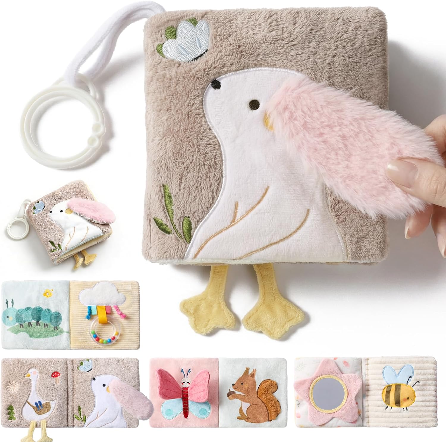 let's make Baby Sensory Fabric Book Baby Toy from 0 3 6 12 Months - Interactive Feel Book Crinkle Book with Mirror Rattle, Pram Toy Baby Gift Boy Girl (Rabbit Fabric Book)