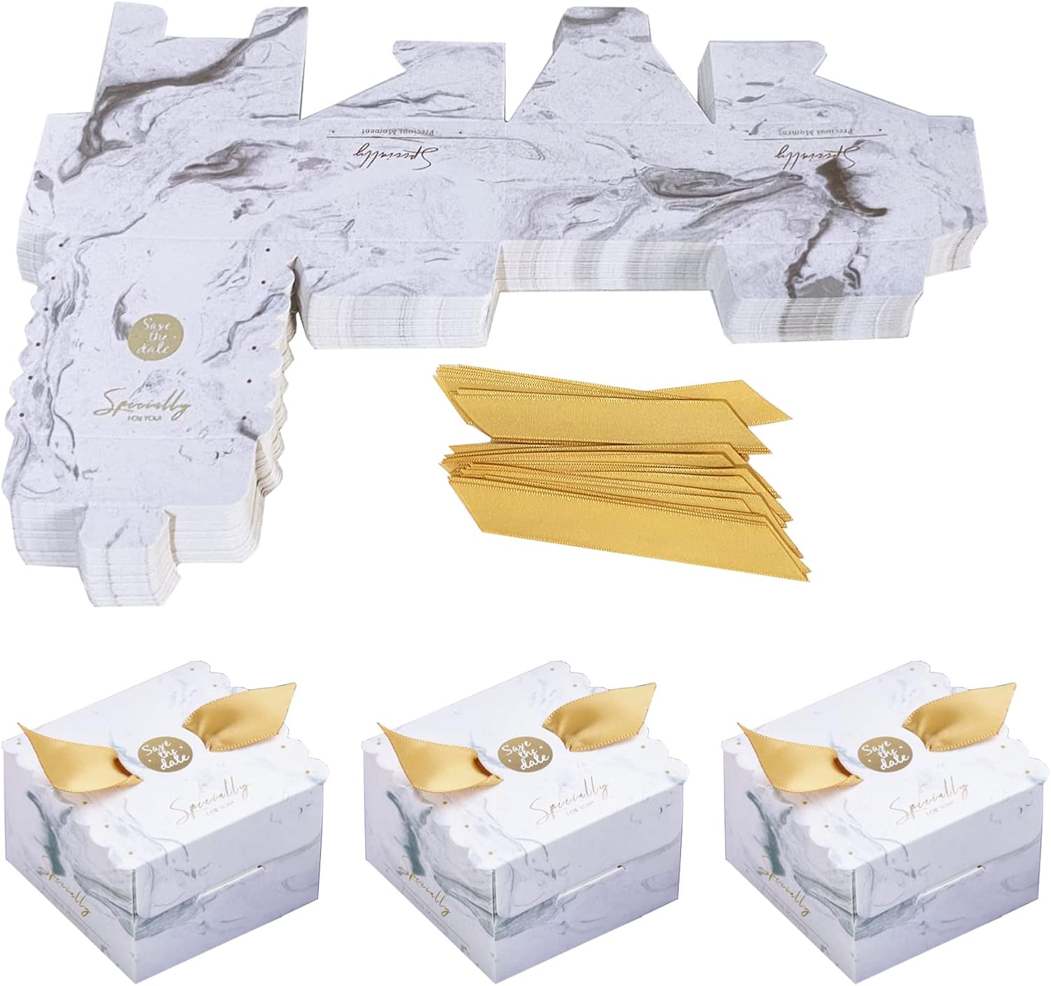 Gift Boxes with Ribbons, Pack of 50 Candy Gift Boxes, Candy Gift Box, Small, Candy Box Wedding, Candy Box for Party, Wedding, Christmas, Halloween, Birthdays (White)