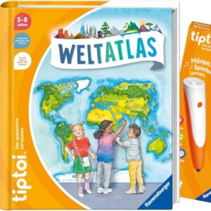 tiptoi Ravensburger Set: World Atlas (Children’s Book) + 00110 Pen with World Map, Educational Toy for Children from 5 Years