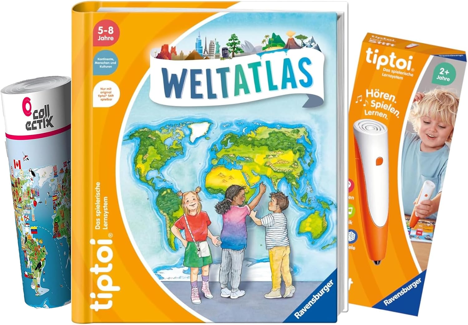 tiptoi Ravensburger Set: World Atlas (Children's Book) + 00110 Pen with World Map, Educational Toy for Children from 5 Years