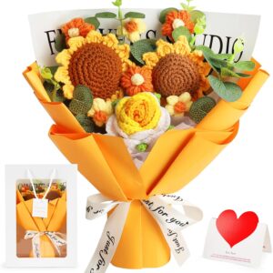 Tenn Well Crochet Flower Bouquet, Crochet Knitted Sunflower Gift, Artificial Flowers for Mother’s Day, Birthday, Graduation, Anniversary and Home Decoration