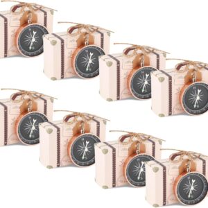 Pack of 20 Mini Suitcases Wedding Favour Box, Candy Box, Vintage Kraft Paper Gift Box with Tags and Hessian Cord, Party Favour with Compass Gift Box for Sweet Wedding Baking Box Compass