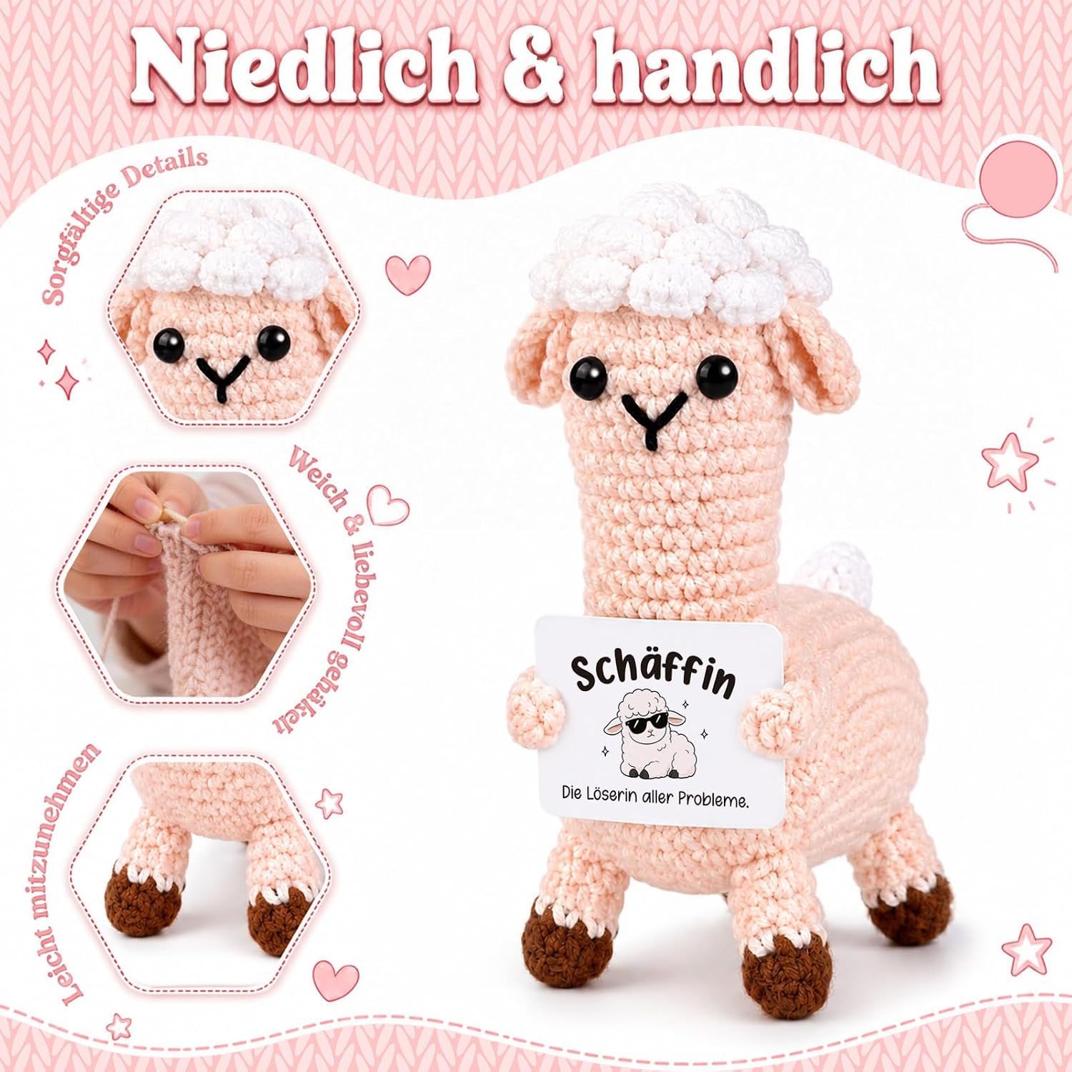 Giftota Gifts for Female Boss, Pocket Hug Crochet Sheep – Bild 3
