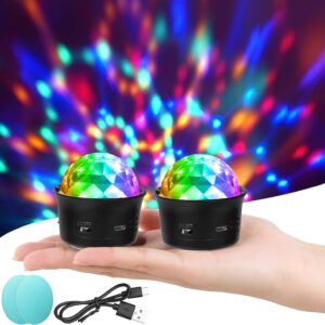 URAQT Mini Disco Ball Light, Pack of 2 DJ Ball, USB Voice Control, Disco Party Lights, Flash Light, Stage Lighting, Effect Light, Portable Rechargeable Disco Ball for Parties, Car Interior Decoration