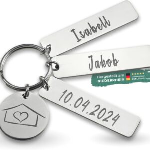 LAUBLUST Personalised Keyring - House Motif - Stainless Steel Pendant with Gift Box | Partner Gift