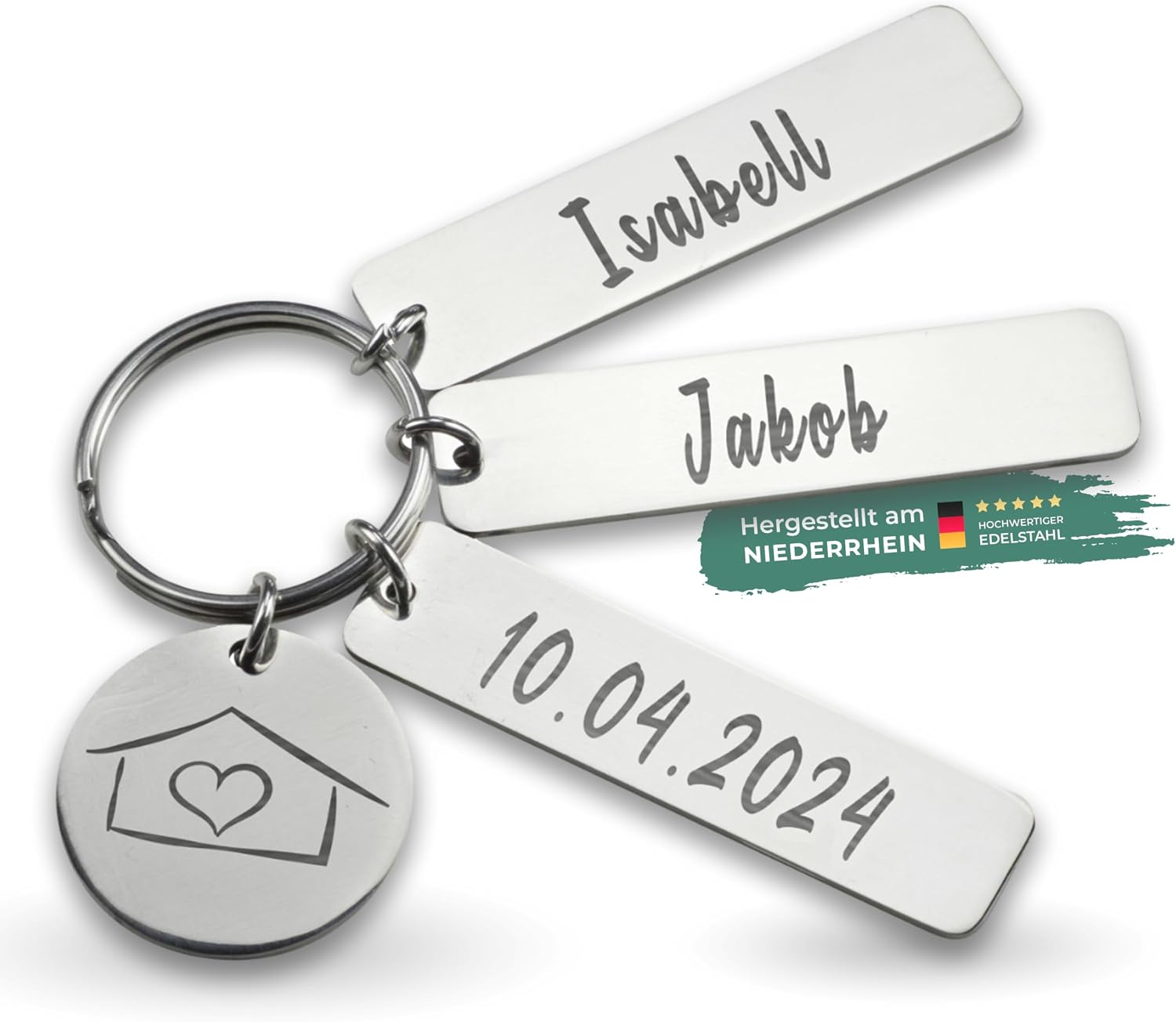 LAUBLUST Personalised Keyring - House Motif - Stainless Steel Pendant with Gift Box | Partner Gift