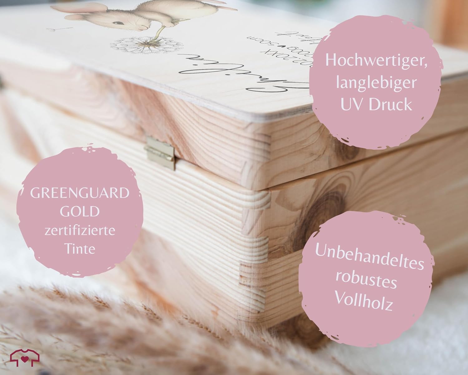 Wooden Memory Box Baby Wooden Box Baby - Gift Box for Birth with Name Data Mouse I Wooden Box Cute Mouse Birth Gift Packaging - 30 x 20 x 14 - Wooden - Memory Box Baby Gifts – Bild 4