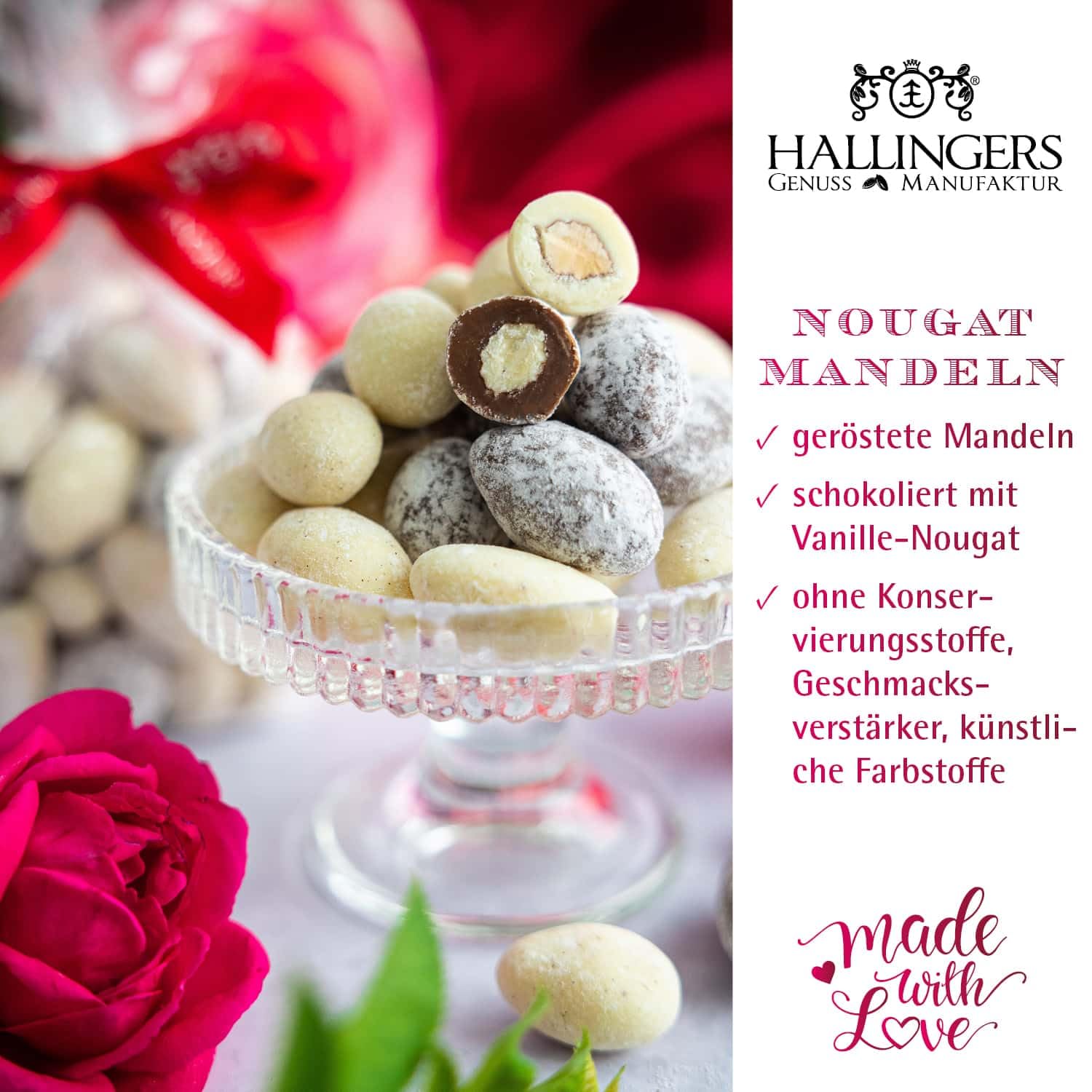 Hallingers Genuss Manufaktur Feinkost Mother's Day Gift Set – XXL Gift Basket "Mother's Day Pink" Large Gift Chocolate Chocolates, Sparkling Wine, Tea, Nougat & Gummy Bears Gift Idea for Mum Grandma – Bild 4