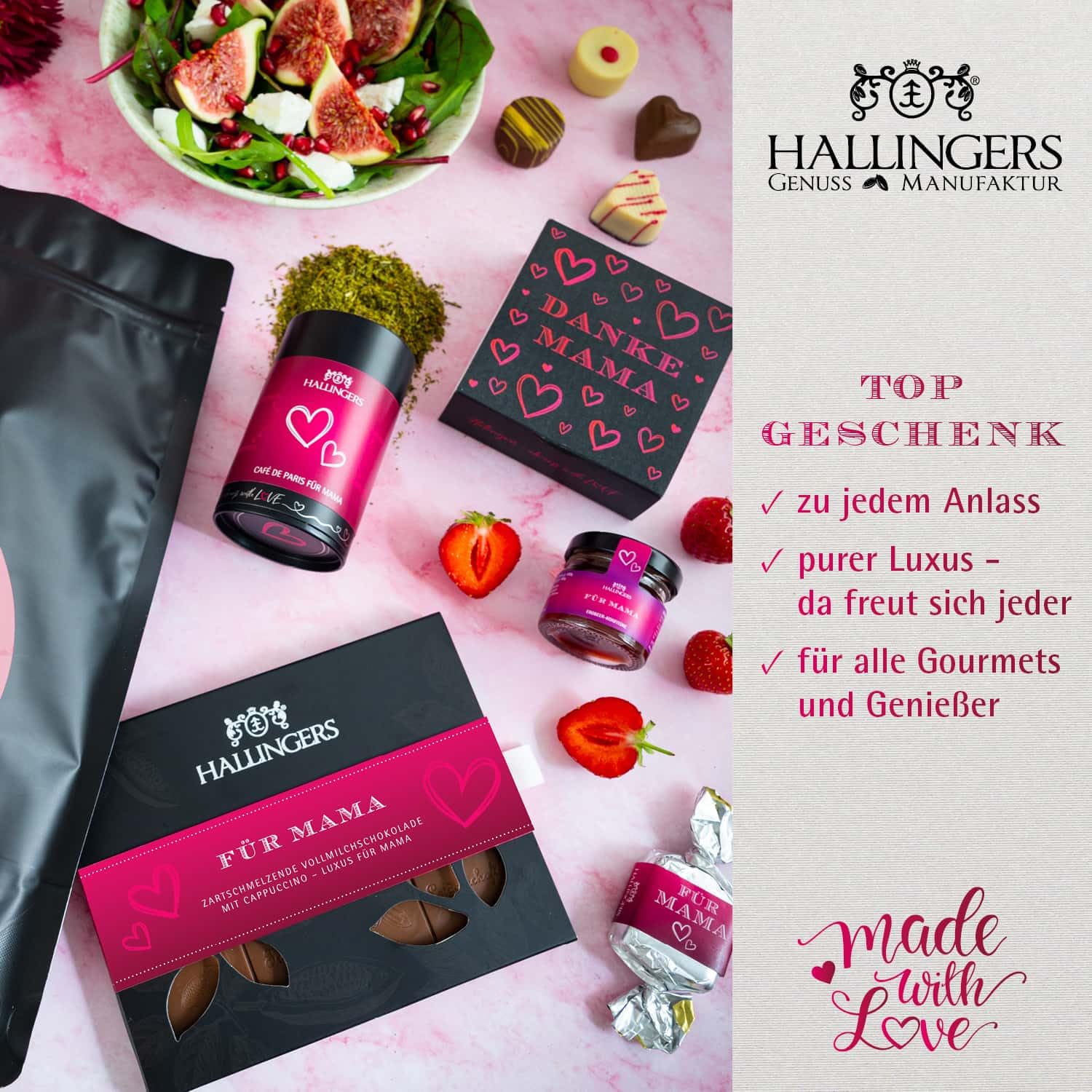 Hallingers Genuss Manufaktur Feinkost Mother's Day Gift Set – XXL Wonder Bag "Für Mama" Large Gift Nougat Almonds, Chocolates, Chocolate, Jam & Spice, Gift Idea for Mum Grandma – Bild 4
