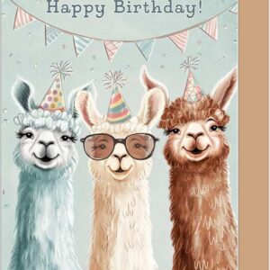 Edition Seidel Premium Birthday Card with Envelope. Greeting Card with Saying Birthday Man Woman Child Lamas (G3630 SW024)
