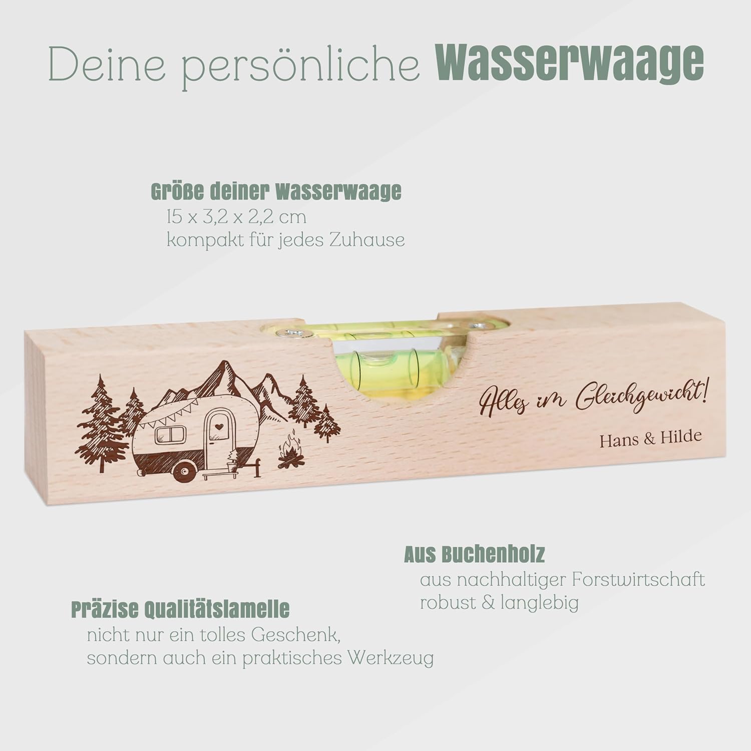 Spirit level personalised as gifts for men, dad gift, camping, outdoor, the ideal companion camper and caravan tool (Are we standing straight?) – Bild 2