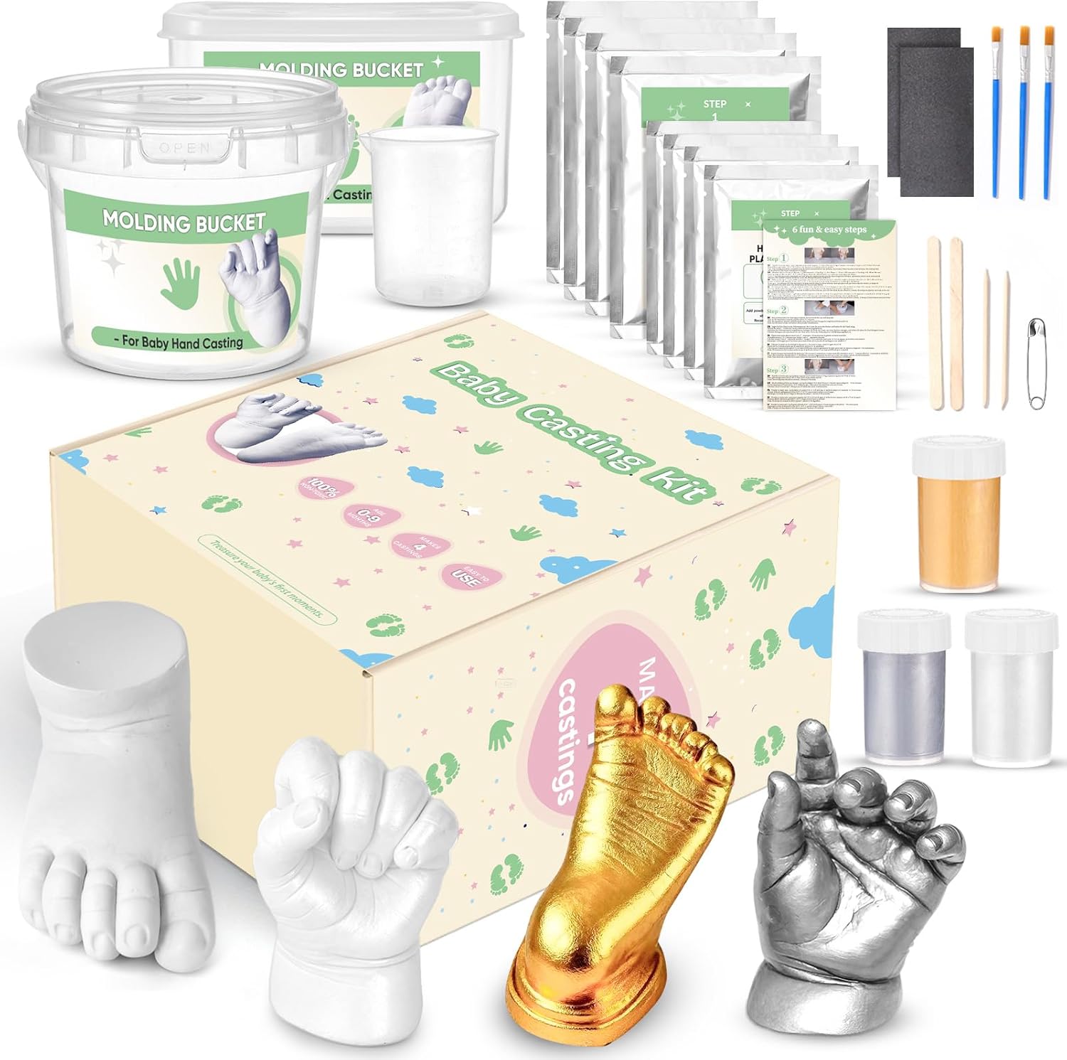 Plaster cast baby hand and foot for 4 casts, non-toxic