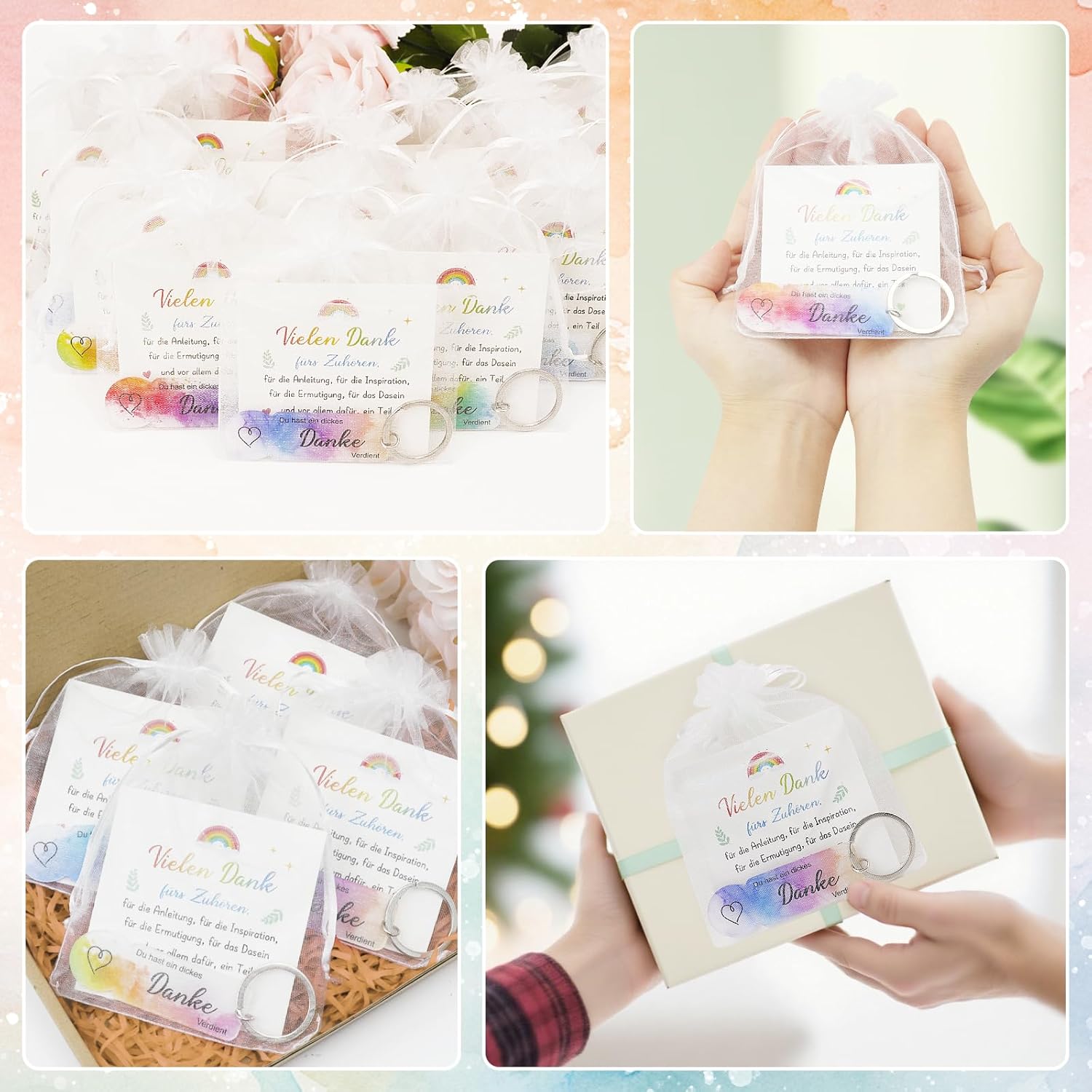 Acrylic Shopping Trolley Token Keyring Set, "Du hast ein dickes Danke Verdient Einkaufschip, Danke Geschenk Klein" Leaving Gift for Teachers Colleagues Guest Gifts Souvenir Pack of 20 – Bild 7