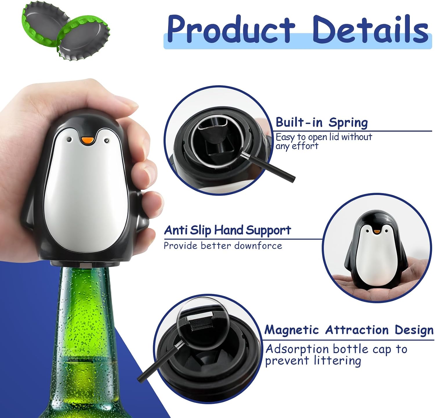 Automatic Bottle Opener Penguin, Father's Day Gift Beer Opener Funny, Bottle Opener Beer Collecting Lid, Personalised Bottle Opener Push and Pull Beer Gifts for Seniors Men – Bild 4