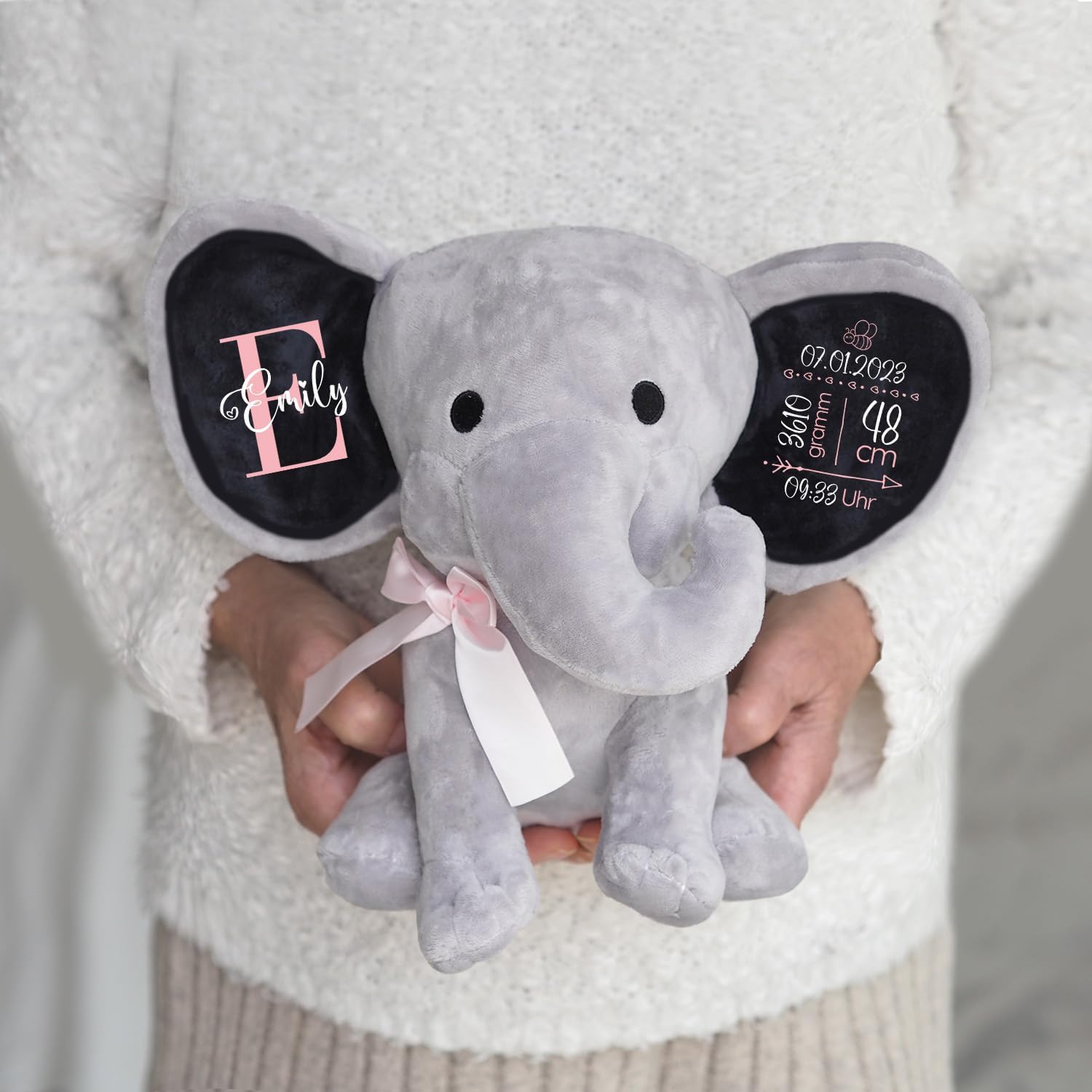 Love Faith Personalised Cuddly Elephant - Grey/Pink - Birth Gift – Bild 6
