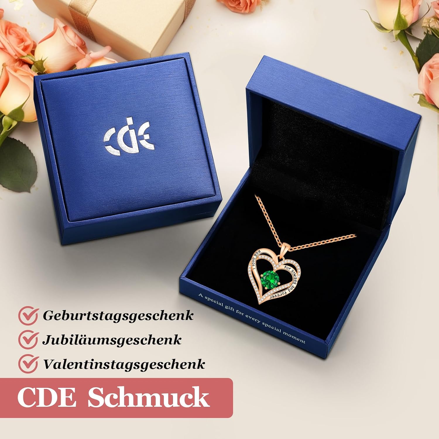 CDE Kette Damen Herz Geburtsstein 925 Sterling Silber Schmuck Geschenk – Bild 3