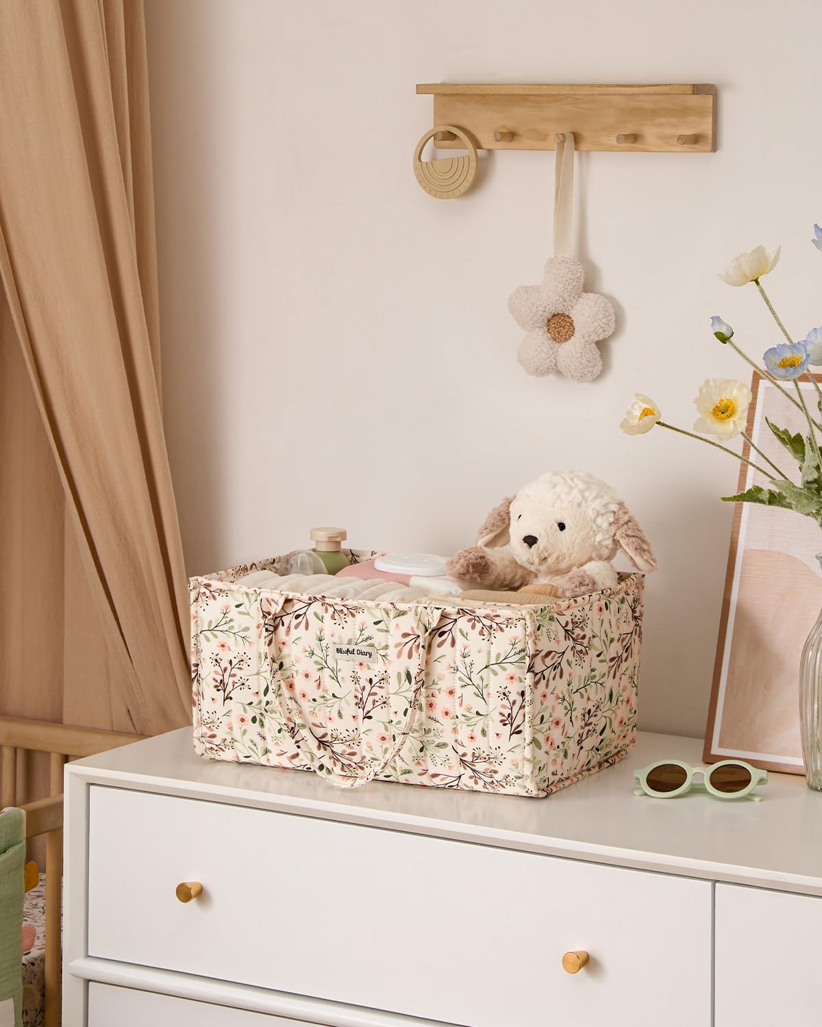 Blissful Diary Nappy Caddy Organiser, Baby Diaper Caddy for Nappy Station, Stylish Storage Basket for Newborn Essentials, Baby Shower Gifts for Girl or Boy,Pastoral Daisy – Bild 7