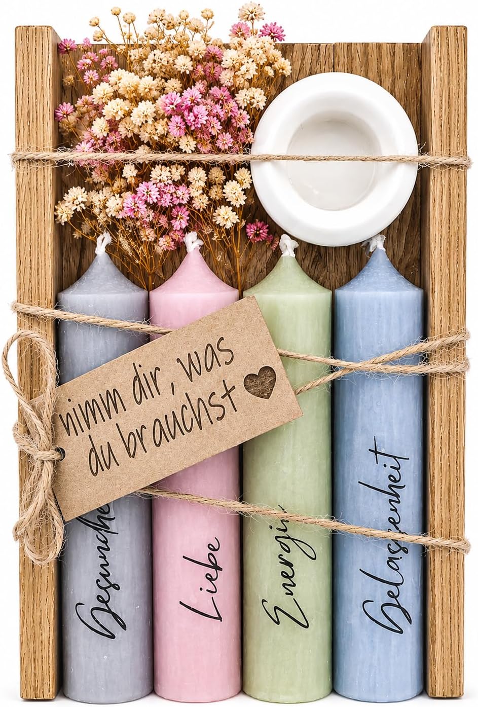 Candle Gift Set | Take What You Need | Candle Holder & Dried Flowers - Stylish Gifts for Women, Girlfriend, Gifts for Mum, Favourite Person, Gift Set Women