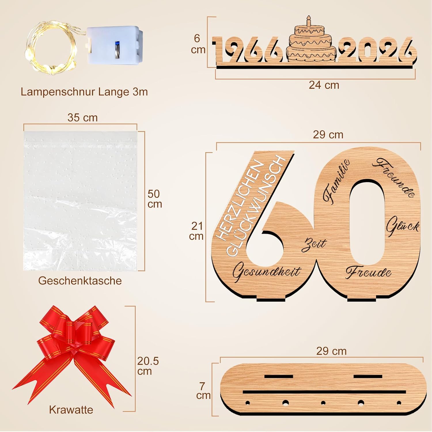 YUNLI Wooden Sign Guest Book, 60th Birthday Women & Men, 60th Birthday Anniversary, 2026 Wooden Sign Guest Book Birthday as Personalised Gift, Decorative Numbers 60 Years with Year Numbers – Bild 2