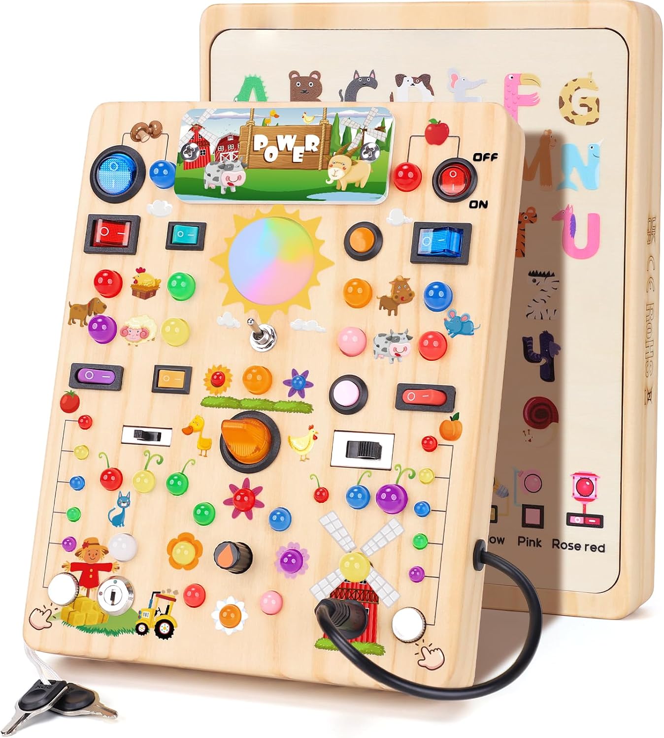 Montessori Toy Busy Board from 1 Year Activity Board Wooden Farm