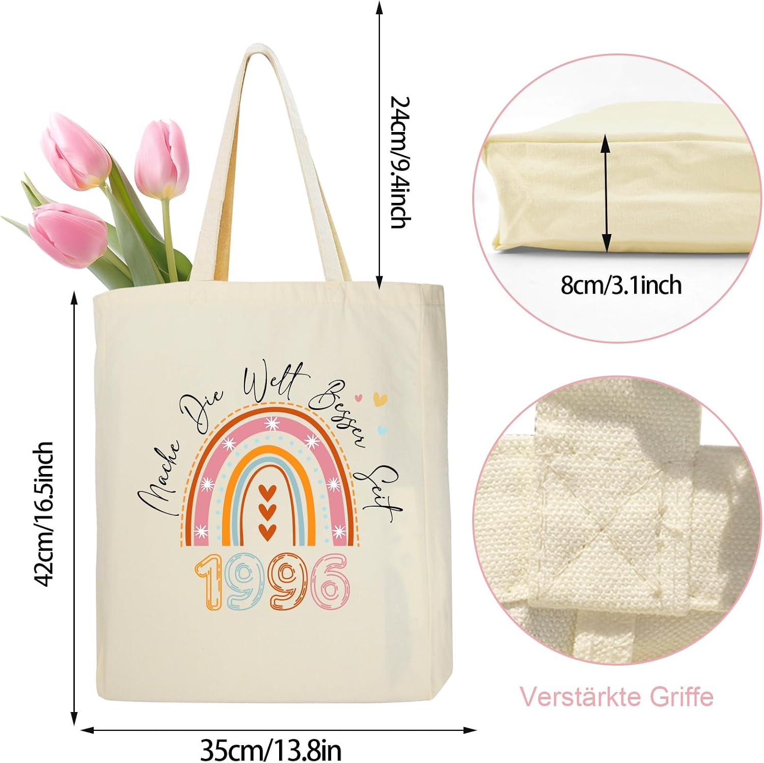 Ysound 30th Birthday Women Cotton Bag Gifts for Wife Cotton Bag, 1996 Fabric Bag Shopper Bag as 30th Birthday Gift, Gift for Women Mum Colleague Girlfriend for Birthdays – Bild 3