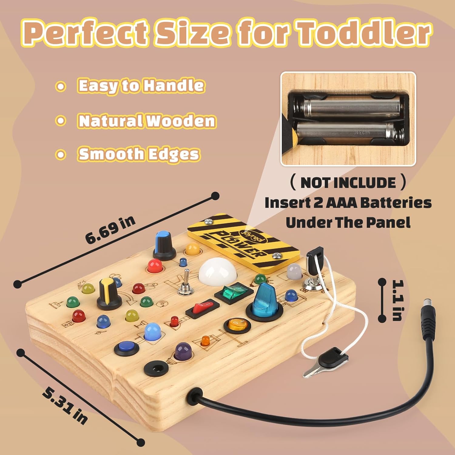 Joyreal Busy Board Baby Montessori Toy from 1 Year, Motor Skills Toy Activity Board with 19 LEDs, Sensory Toy Wooden Toy Educational Toy, Gift Boys and Girls from 1 2 3 Years – Bild 5